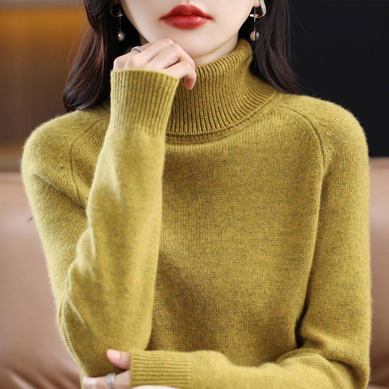 Women's Soft High Collar Sweater made of fluffy Wool Mix with Raglan Sleeves Chichicherry