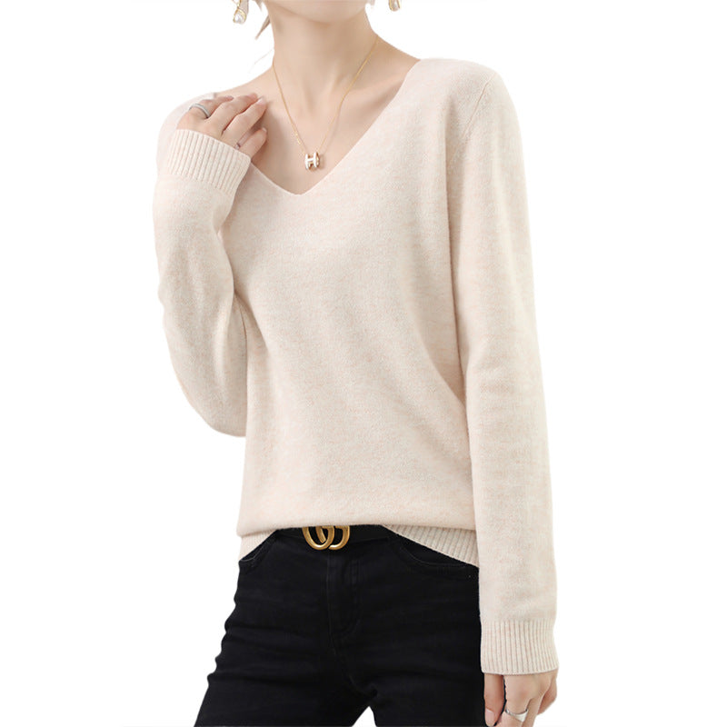 Ladies V-neck pullover in cashmere look with casual fit and ribbed cuffs Chichicherry