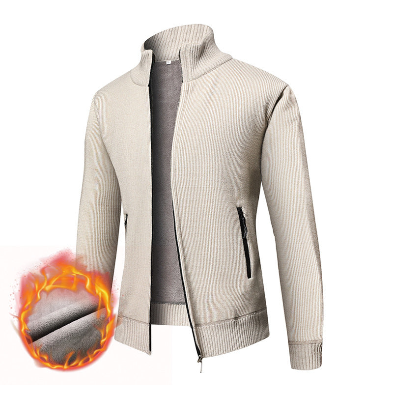 Men's Thermally Insulated Cardigan with Stand-Up Collar and Microfleece Interior Lining Chichicherry