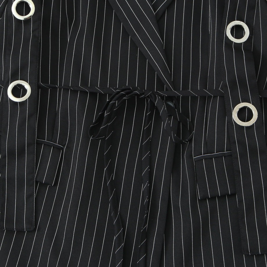 Women pinstripe blazer with eyelet application and drawstring Chichicherry
