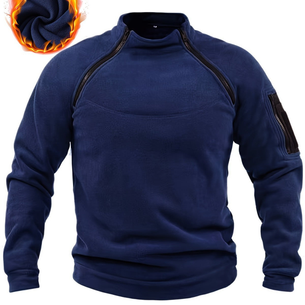 Men's Thermal Fleece Half-Zip Pullover with Utility Arm Pocket & Shoulder Zippers Chichicherry