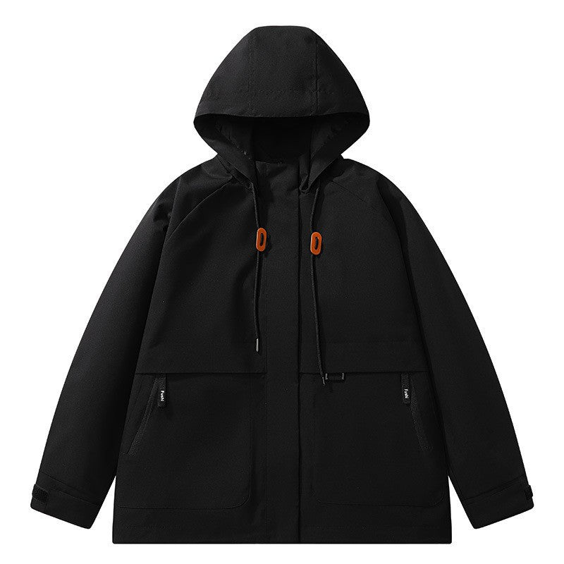 Men's Minimalist Functional Hoodie Jacket with Concealed Zipper Pockets & Drawstring Chichicherry