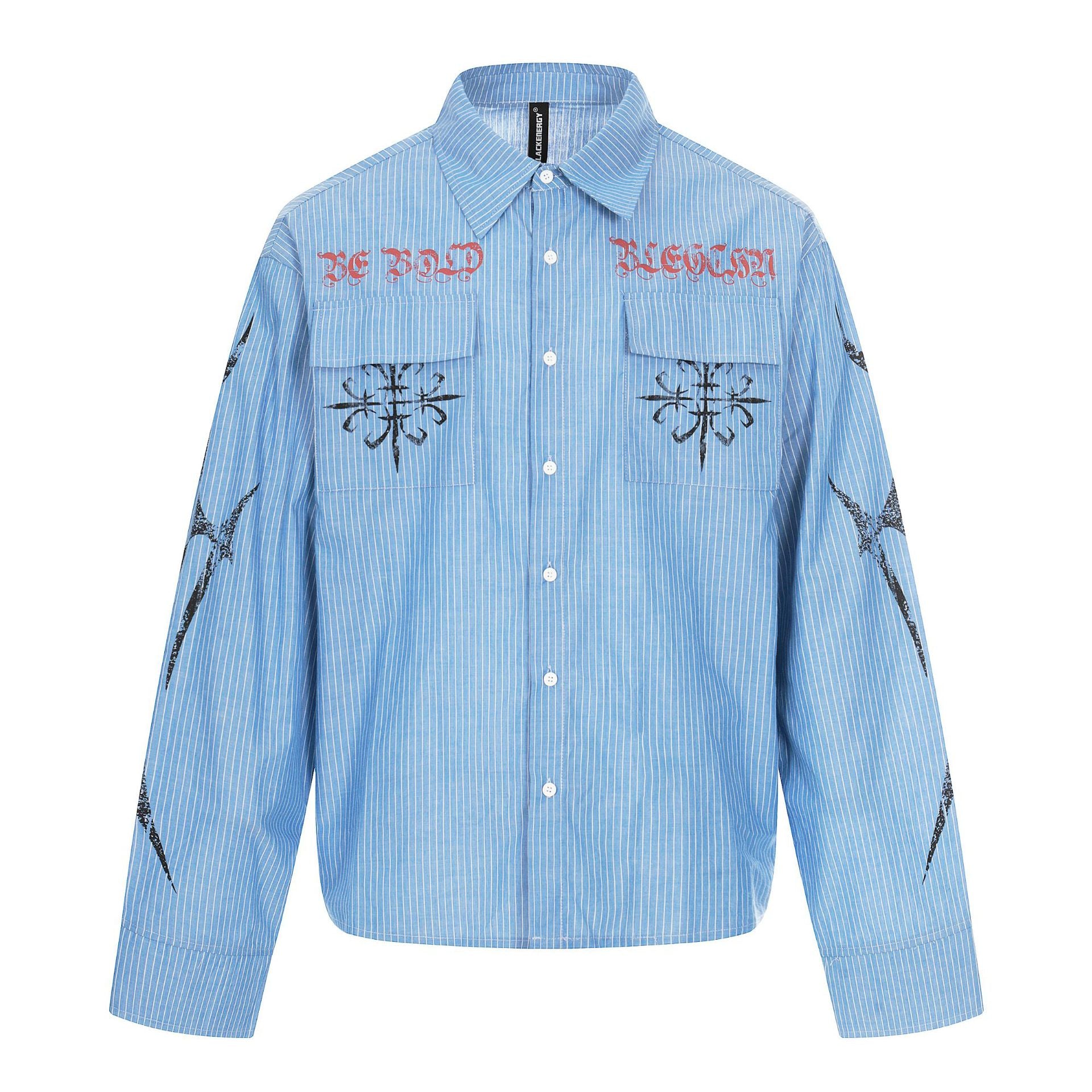 Unisex Oversize Shirt Jacket with Patch Chest Pockets and Decorative Print Details Chichicherry