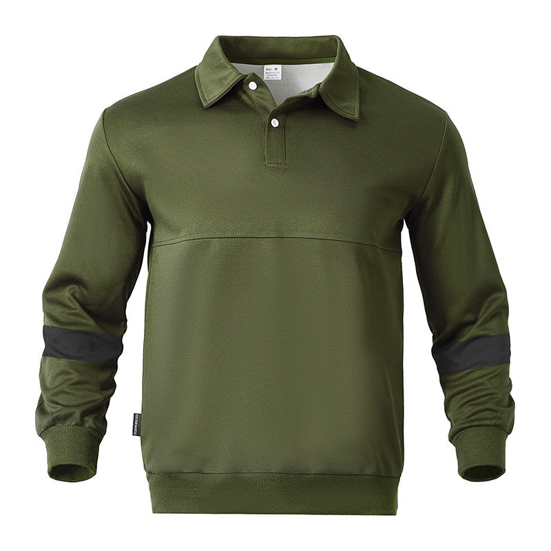 Men's Relaxed Polo Sweatshirt with Snap Button Placket and Contrast Arm Details Chichicherry