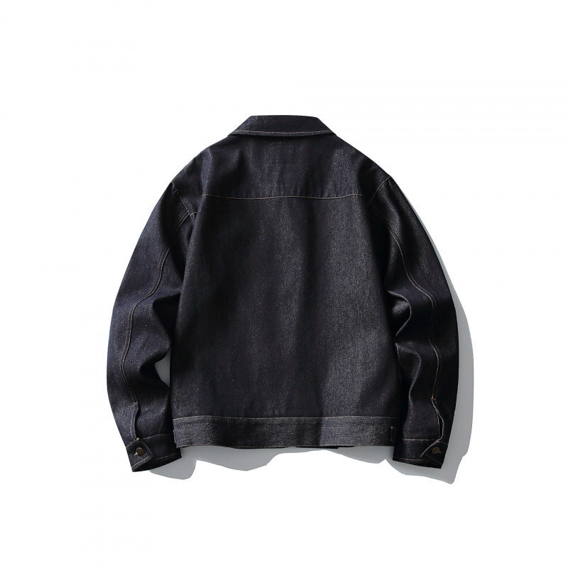 Men's Boxy Denim Jacket in Worker Style with Full Zip and Chest Pocket Chichicherry