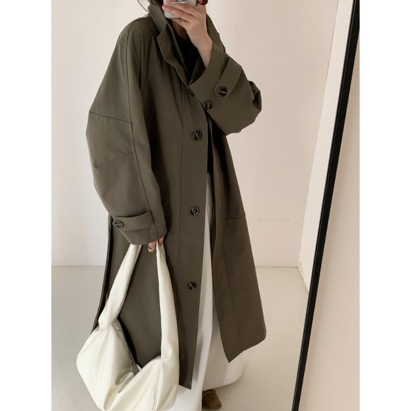 Women Lightweight Oversized Trench Coat with Stand Collar and Large Pockets Chichicherry