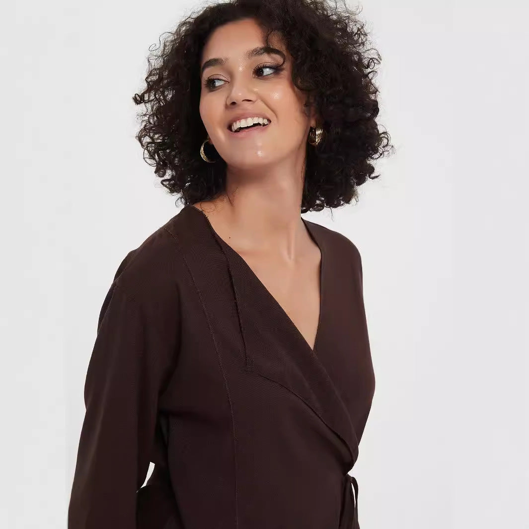 Women's two-piece wrap set made of flowing viscose blend with wide palazzo pants leg Chichicherry