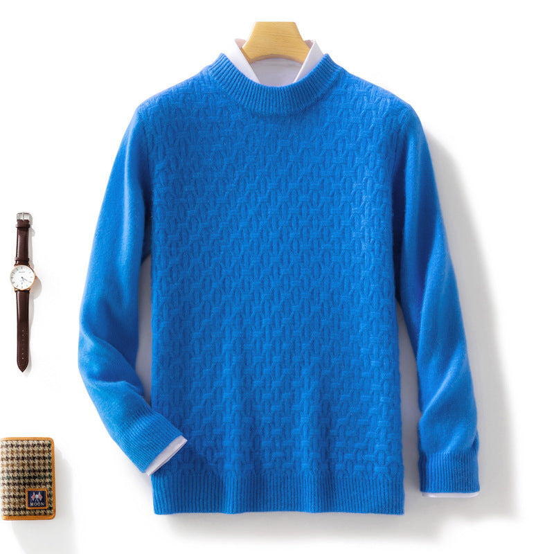 Women Structured Mockneck Sweater in Cashmere Look with Geometric Honeycomb Texture Chichicherry