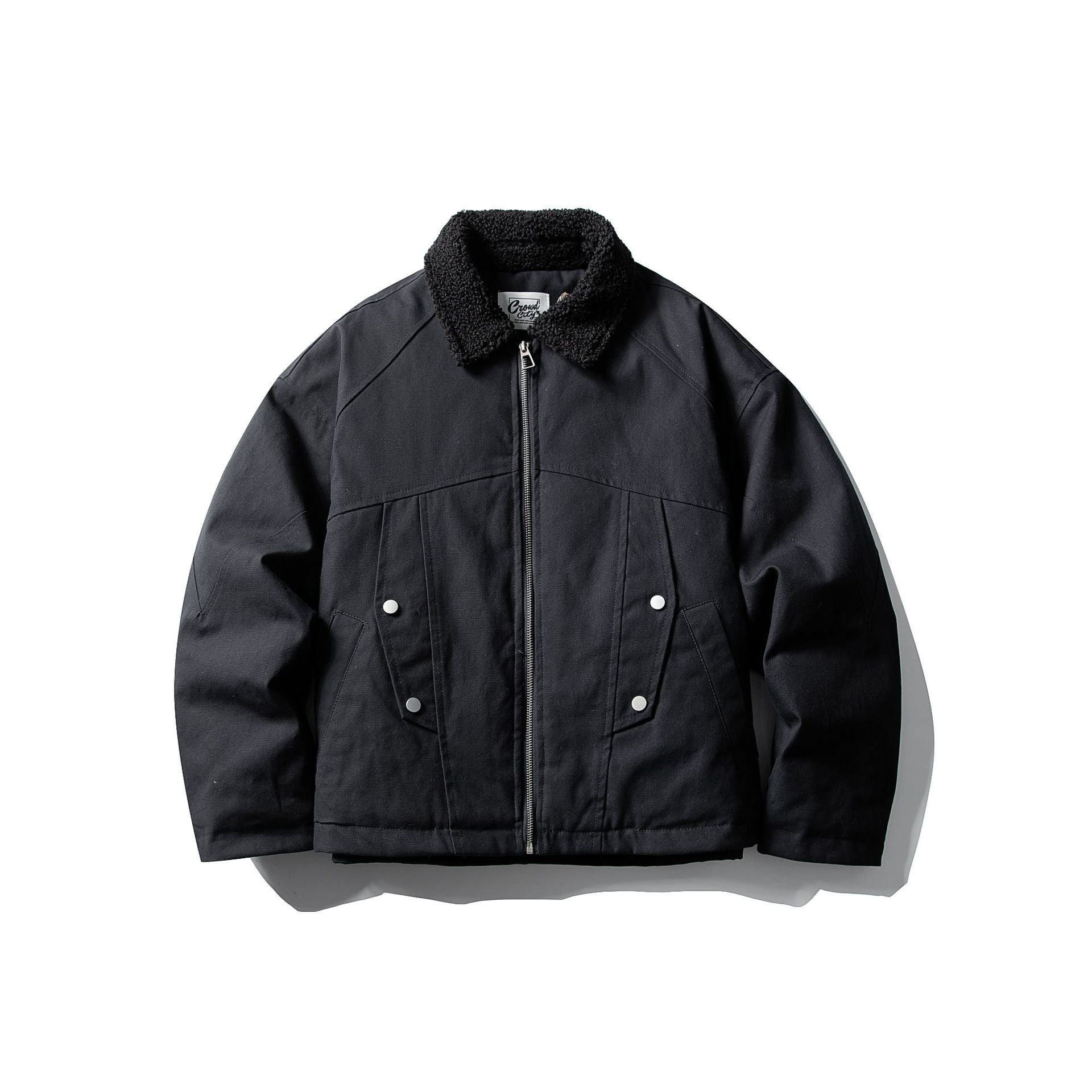 Unisex Short Canvas Field Blouson with Teddy Collar and Two-Way Zipper Chichicherry