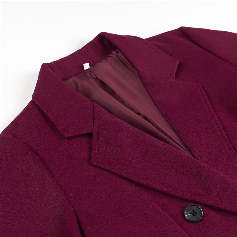 Women's Extra Long Wool Blend Coat with Double-Breasted Button Placket, Notched Lapel and Flap Pockets Chichicherry