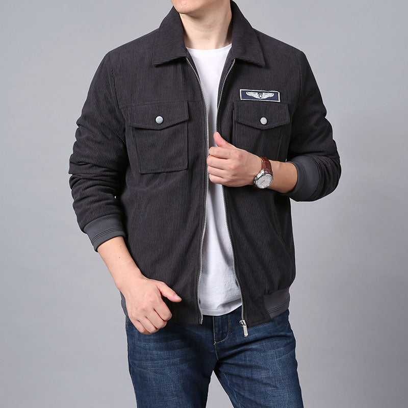 Men's cord work jacket in shirt jacket look with chest flap pockets and zipper Chichicherry