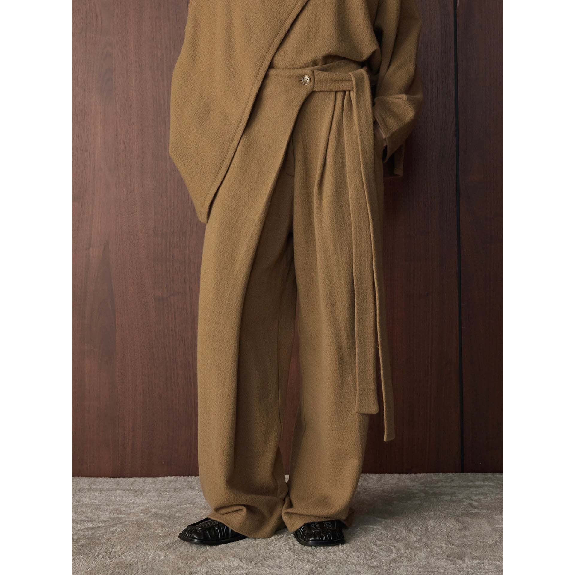 Women's High-Waisted Palazzo Pants made of structured wool blend with pleat and tunnel belt Chichicherry
