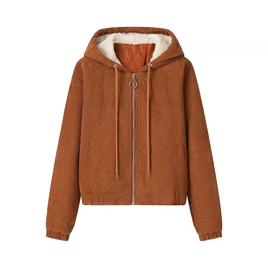 Women's short cord jacket with hood, teddy lining and full zip Chichicherry