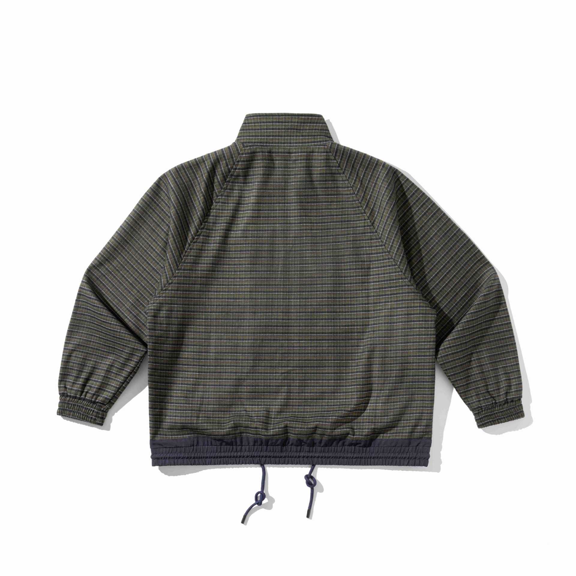 Unisex Striped Utility Training Jacket with Stand-Up Collar, Chest Zipper Pocket and Drawstring Chichicherry