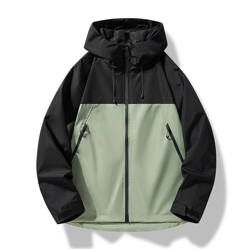 Men's Lightweight Two-Tone Softshell Hoodie Jacket with Hood, Zipper Pockets and Elastic Hem Chichicherry