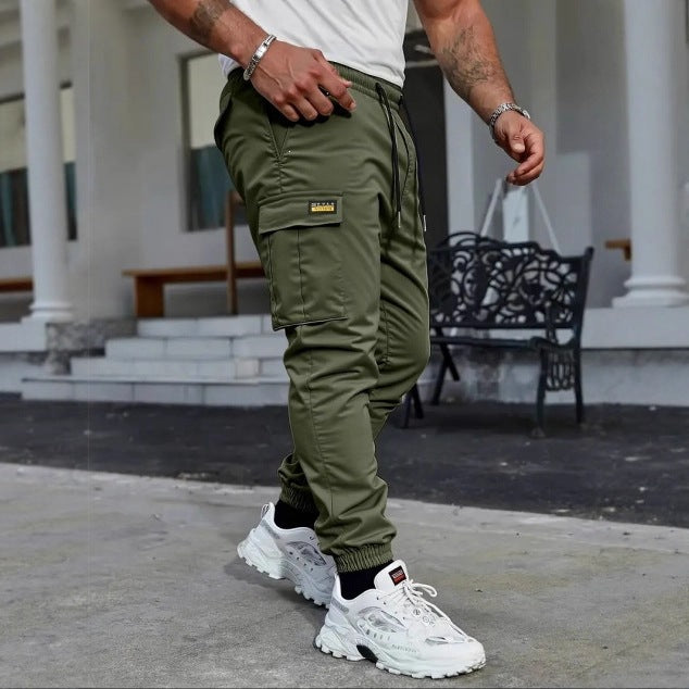 Men's Tapered Cargo Jogging Pants with Elastic Tunnel Drawstring, Cuffs & Multi-Functional Pockets Chichicherry