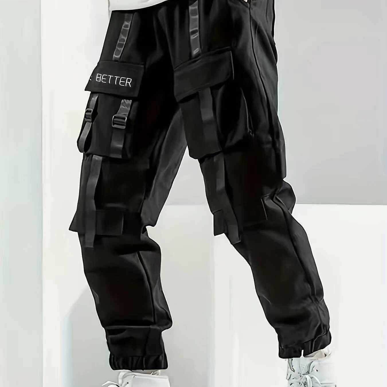 Men's Multifunctional Cargo Joggers with Flap and Belt Details Chichicherry