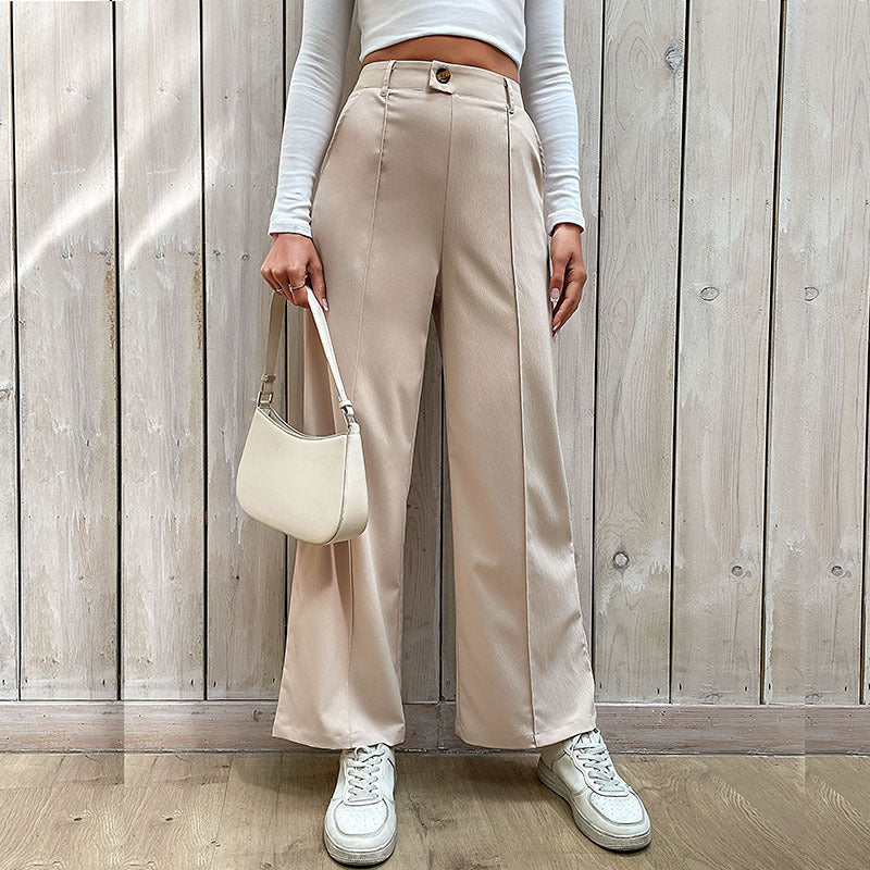 Women High-Waisted Wide-Leg Trousers with Crease and Subtle Suit Look Chichicherry
