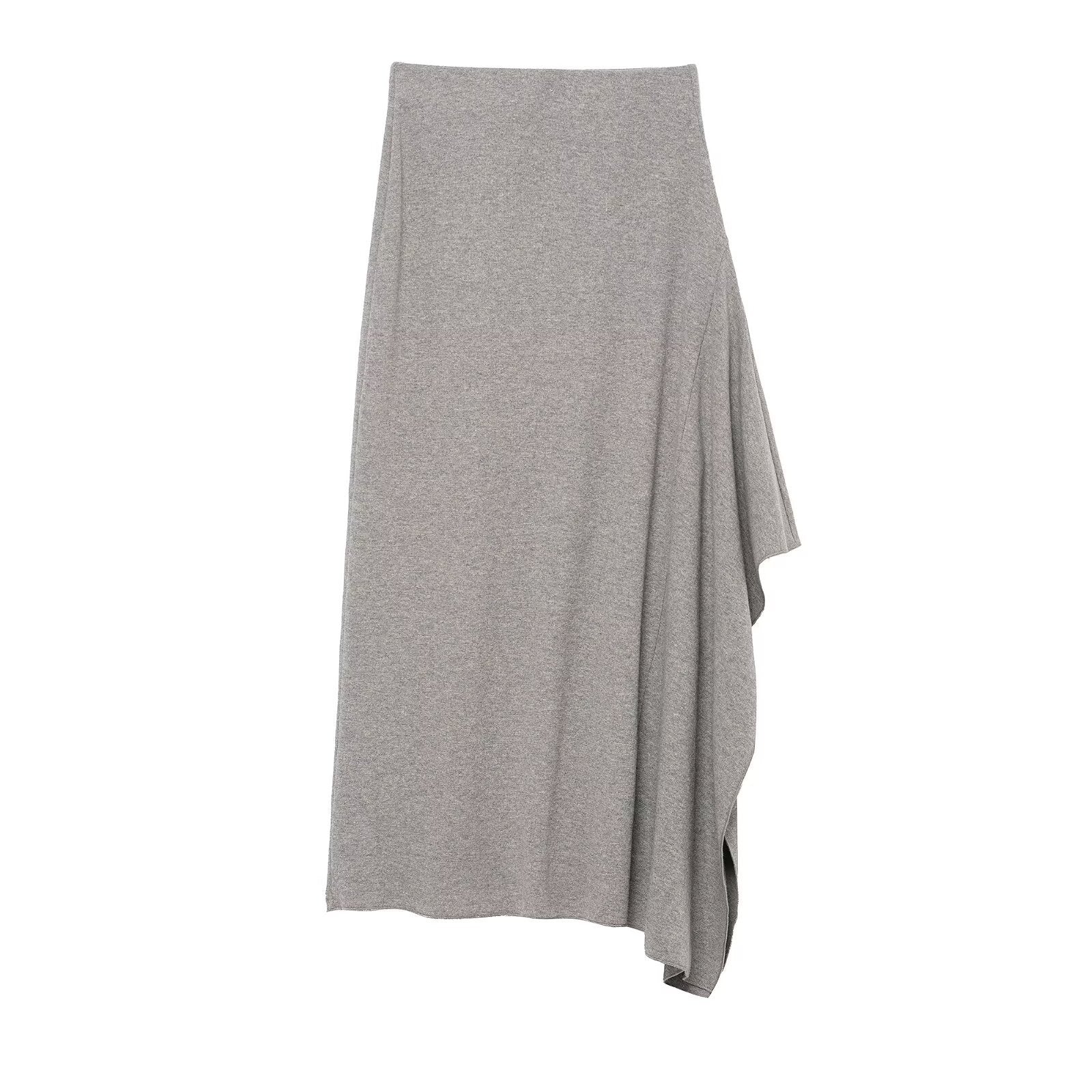 Women's Asymmetrical Midi Skirt made of Fine Knit with Draped Side Slit Chichicherry