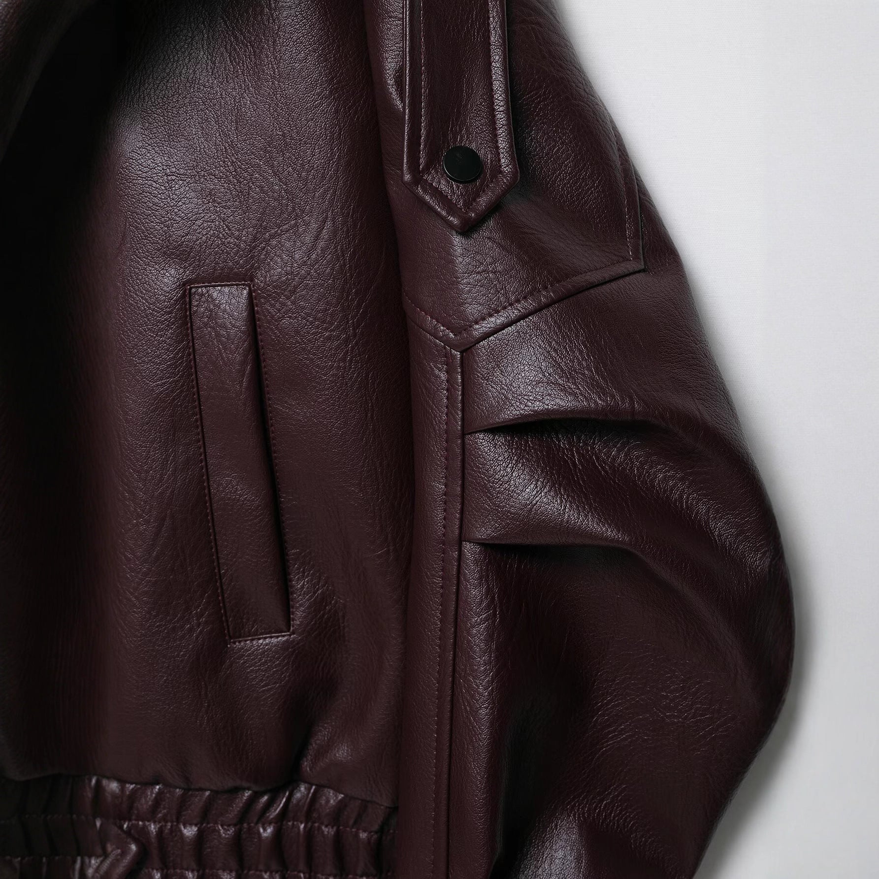 Women Oversized Leather Jacket in Bomber Style with Waist Belt Chichicherry