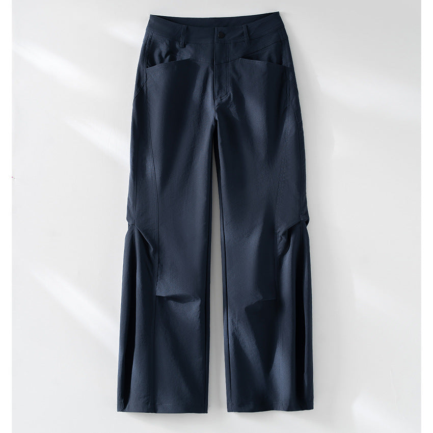 Women Wide High-Cut Trousers with Side Slit Panels and Distinctive Seam Details Chichicherry