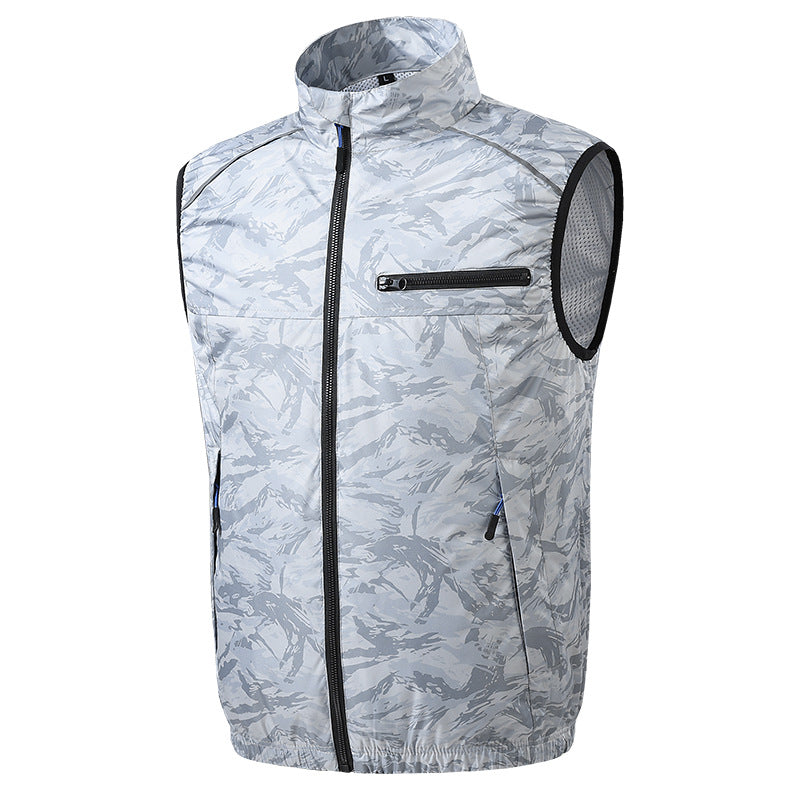 Men's lightweight breathable wind vest with standing collar and zippered pockets Chichicherry