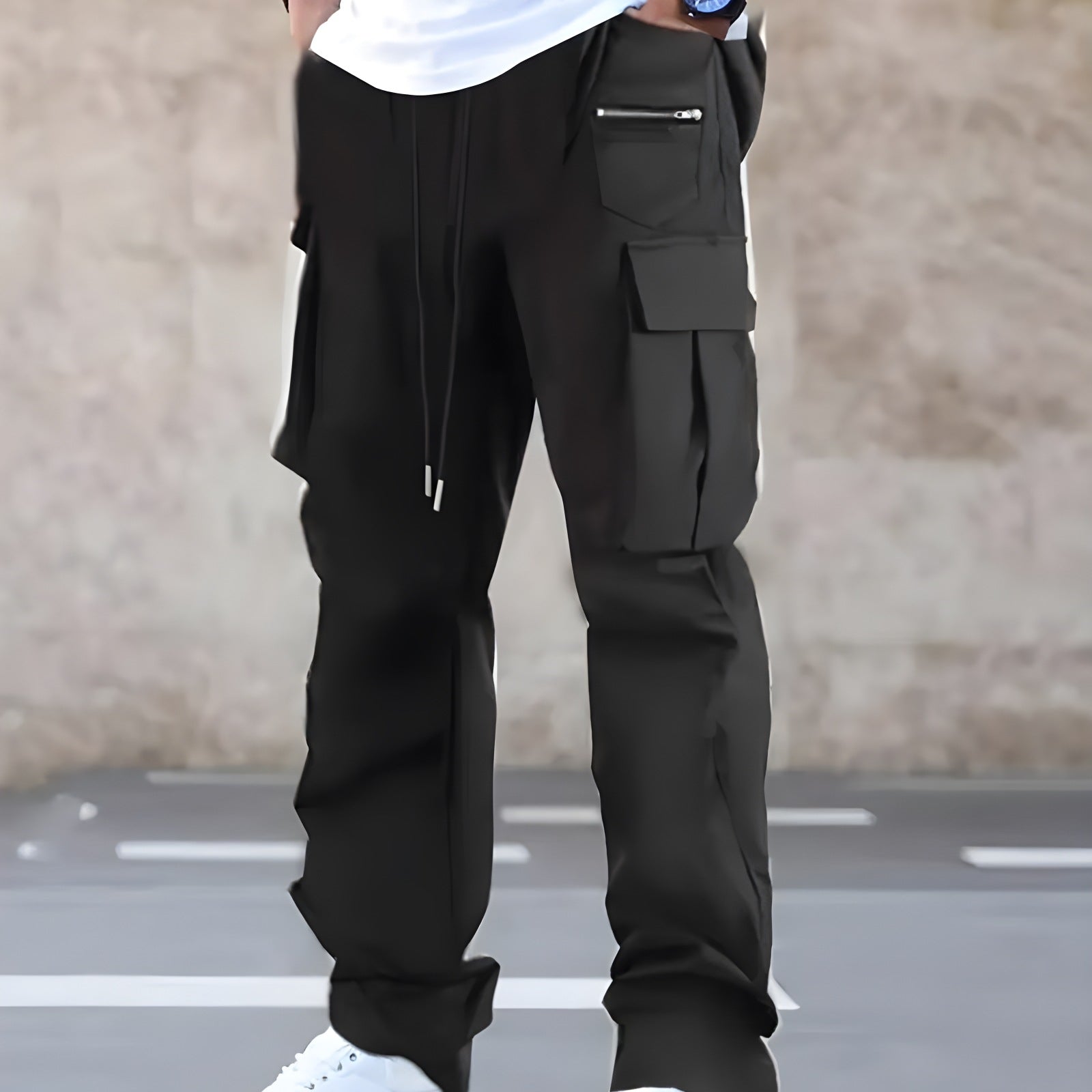 Men's Baggy Utility Cargo Pants with Multiple Pockets, Reinforced Knee Inserts & Drawstring Waist Chichicherry