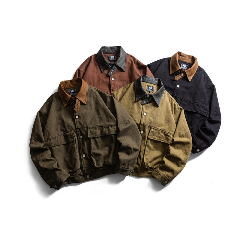 Men's robustly cut canvas blouson jacket with contrasting corduroy collar and double flap pockets Chichicherry