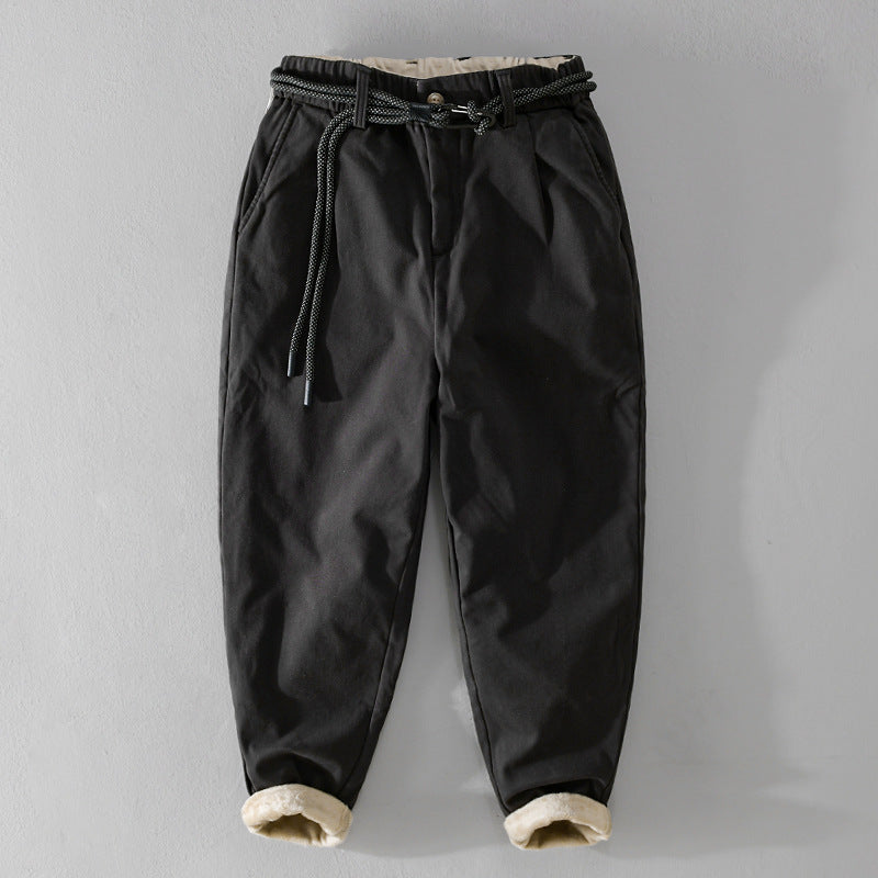 Women's Lined Cotton Chino Pants with Elastic Waistband, Carrot Cut and Decorative Belt Chichicherry