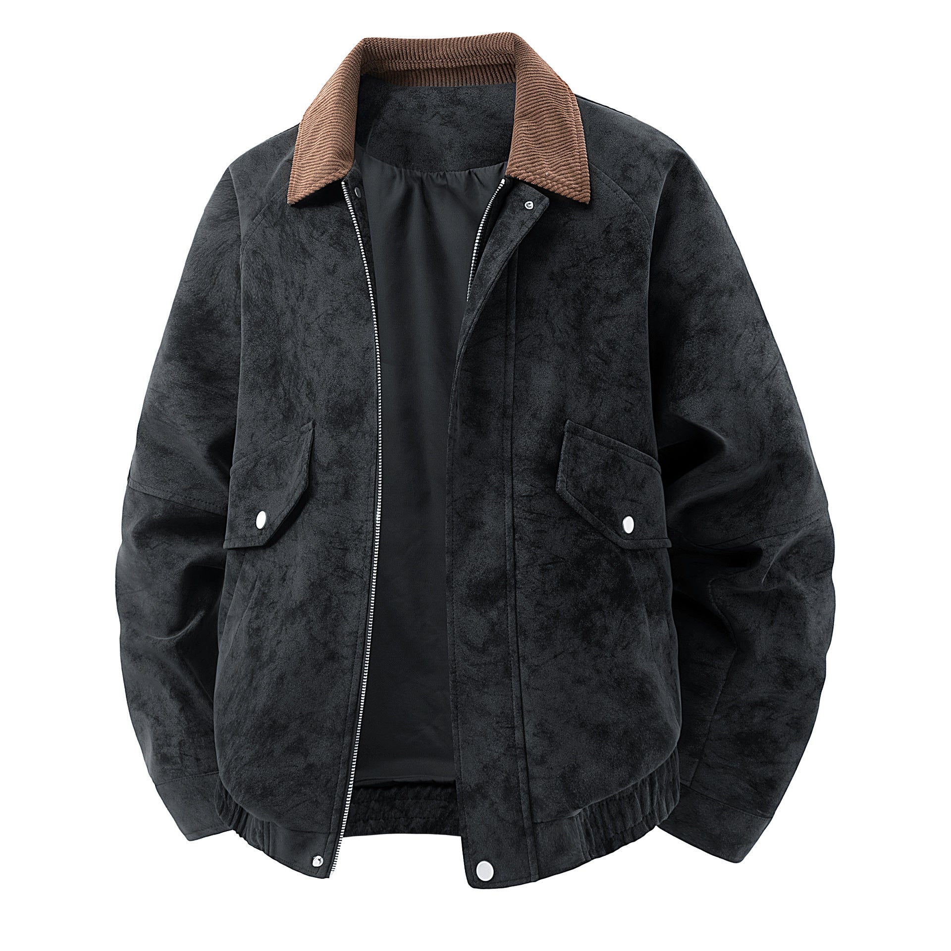 Men's Short Suede Bomber Jacket with Cord Collar Chichicherry
