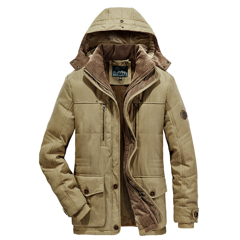 Men's padded field parka with corduroy inner collar, warm faux fur lining and hood Chichicherry