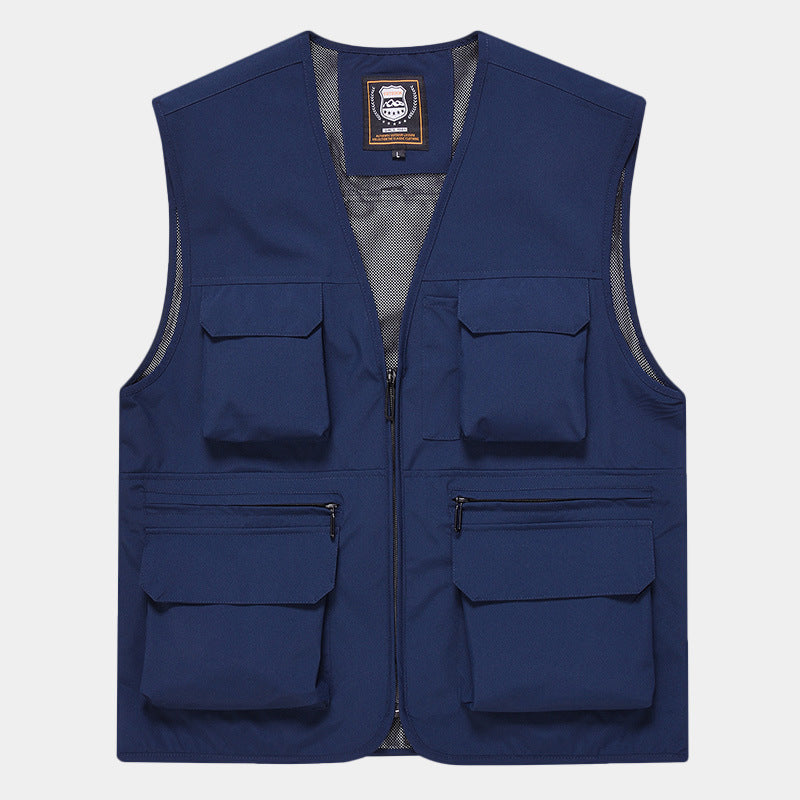 Men's Multifunctional Utility Vest made of technical canvas with mesh lining and front zipper Chichicherry