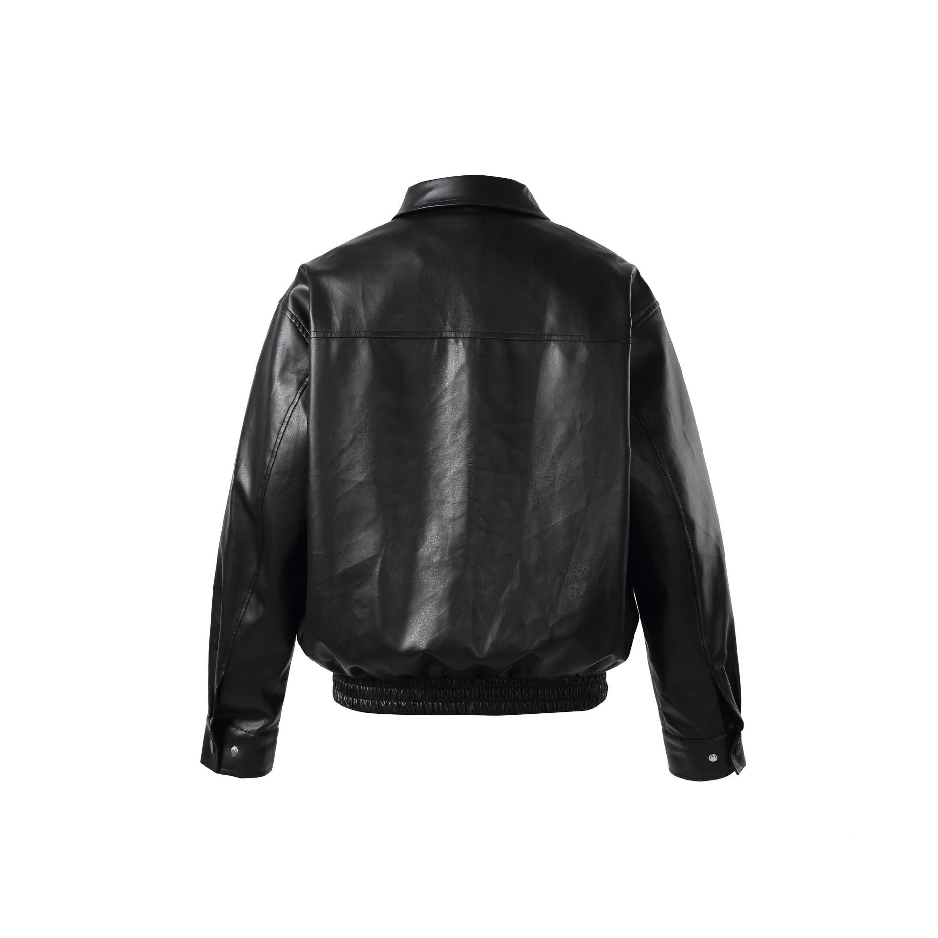 Unisex Short Cut Faux Leather Bomber Jacket with Boxy Cut Chichicherry