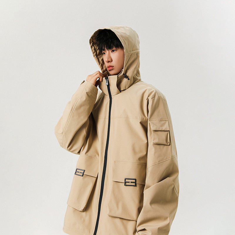 Men's Oversize Utility Jacket with Technical Softshell, Hood and Multiple Pockets Chichicherry