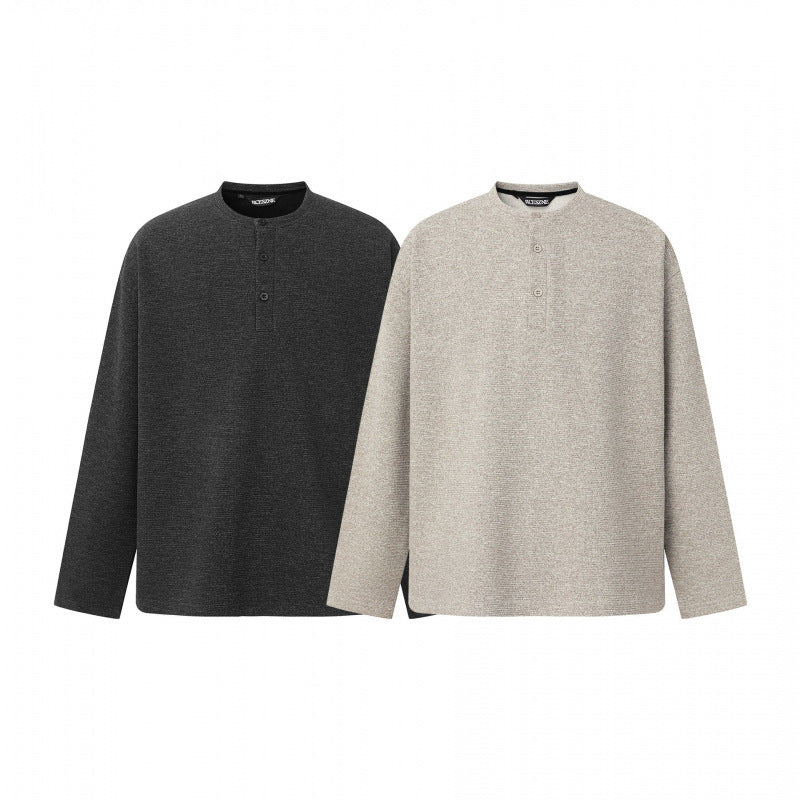 Unisex Oversize fine knit sweater with Henley button placket and stand-up collar Chichicherry