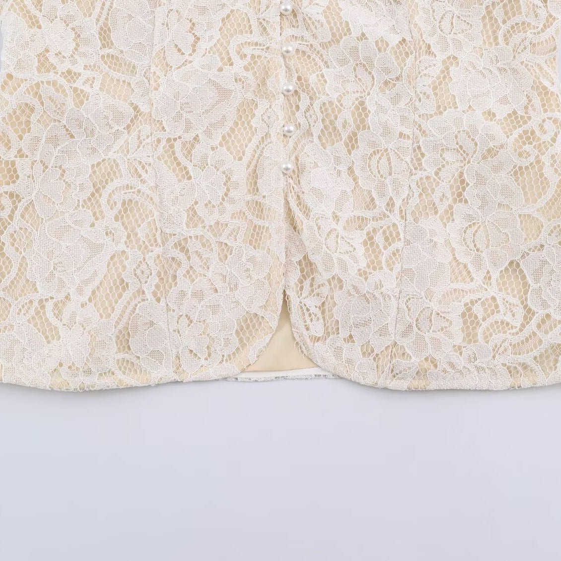 Women's lace blouse with stand-up collar and pearl button placket Chichicherry