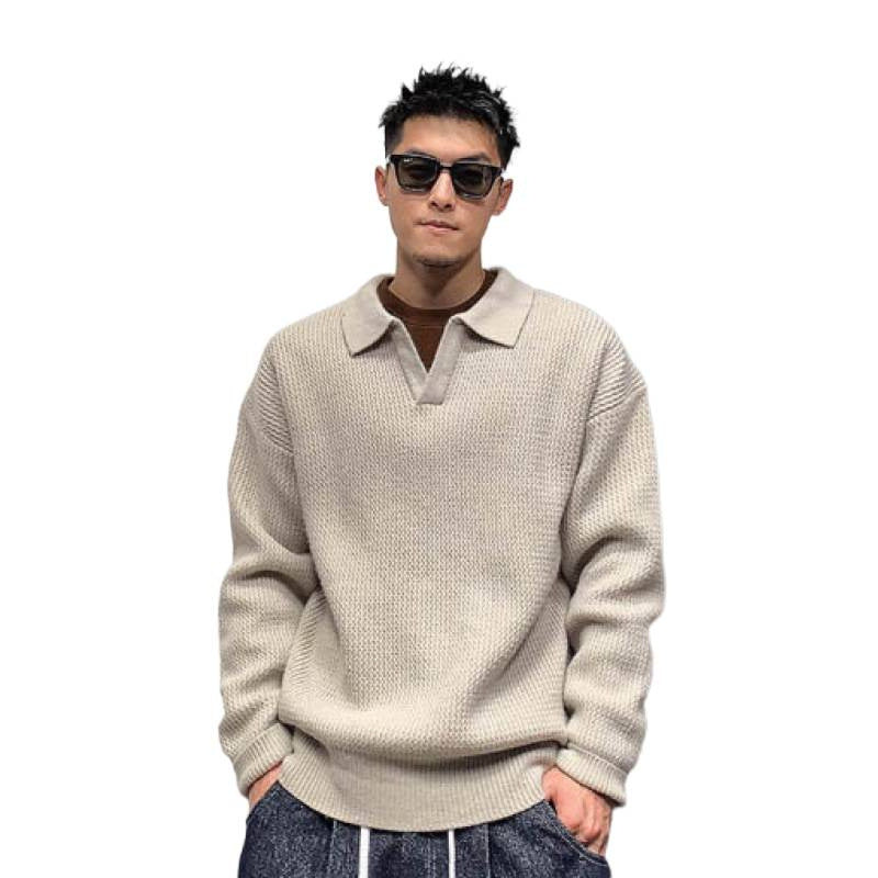 Herren Grobmaschiger Polokragen-Pullover mit verdeckter Halbleiste und geripptem Saum Chichicherry