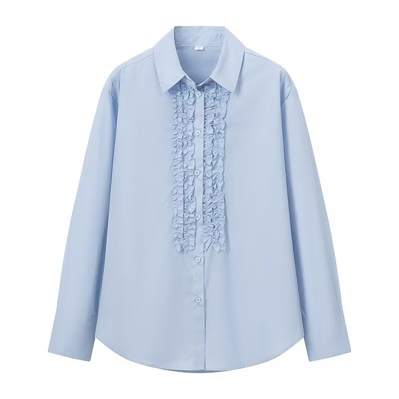 Women's Ruffled Blouse with Kent Collar and Loose Fit Chichicherry
