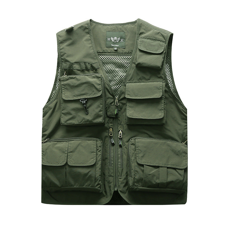 Men's multifunctional utility vest with numerous pockets and mesh back Chichicherry