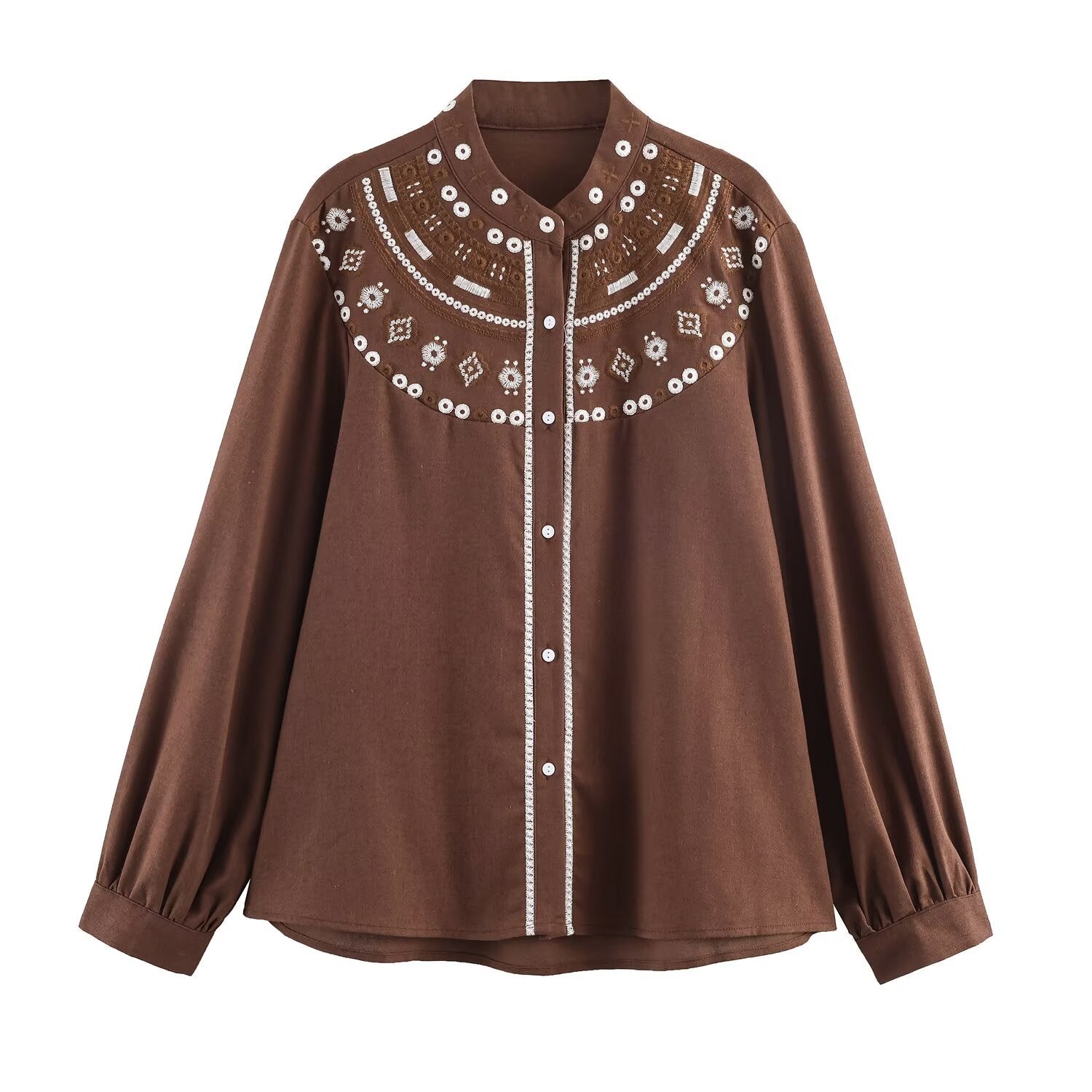Women two-piece blouse and midi skirt set with embroidered yoke and sequins Chichicherry