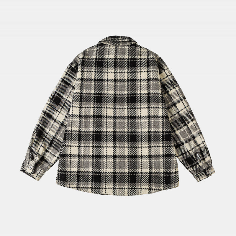 Unisex Checked Overshirt Jacket in Shacket Style with Patched Chest Pockets and Relaxed Oversized Fit Chichicherry