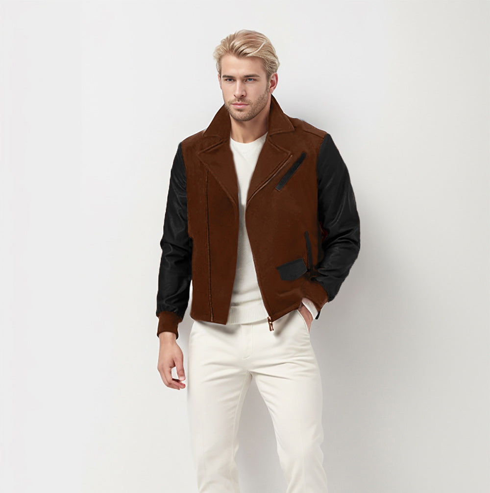 Men's short jacket in aviator style with contrast sleeves and asymmetric zipper Chichicherry