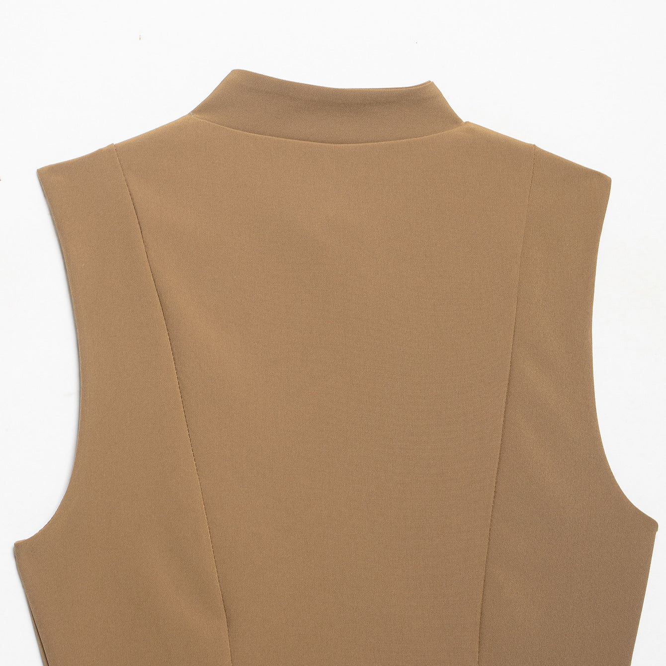 Women Double-Breasted Tailored Vest with Stand-up Collar and Waist Ruffle Chichicherry