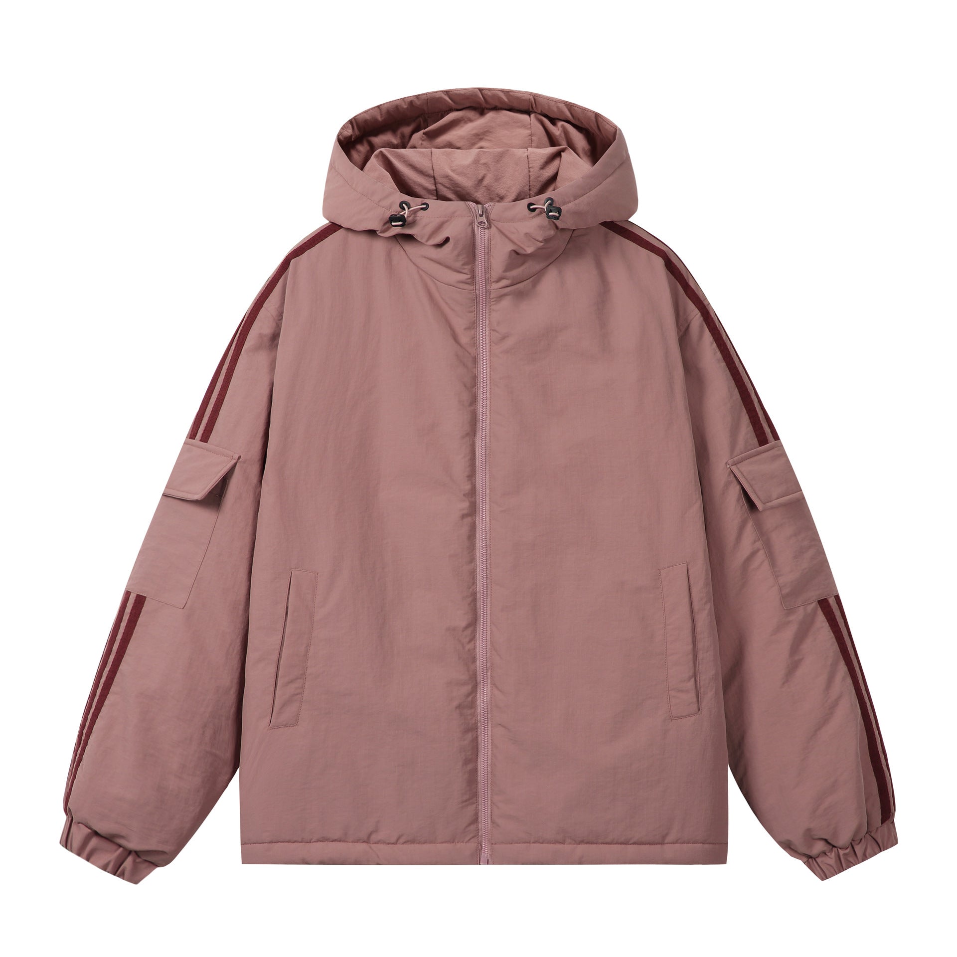 Unisex Short Boxy Padded Hooded Jacket with Sleeve Utility Pocket and Side Insertion Pockets Chichicherry