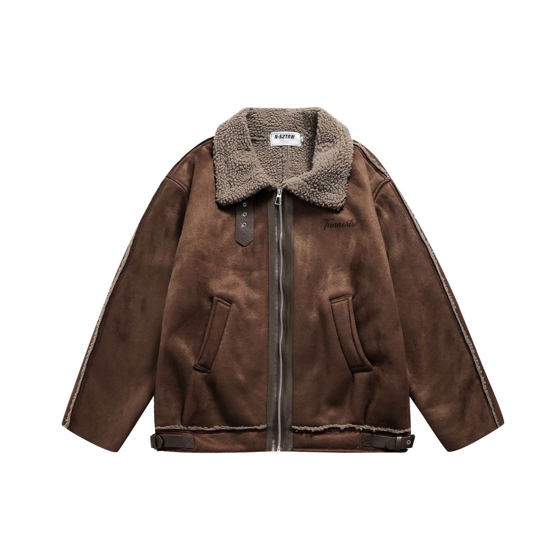 Men's pilot leather jacket with lambskin collar and adjustable hem Chichicherry