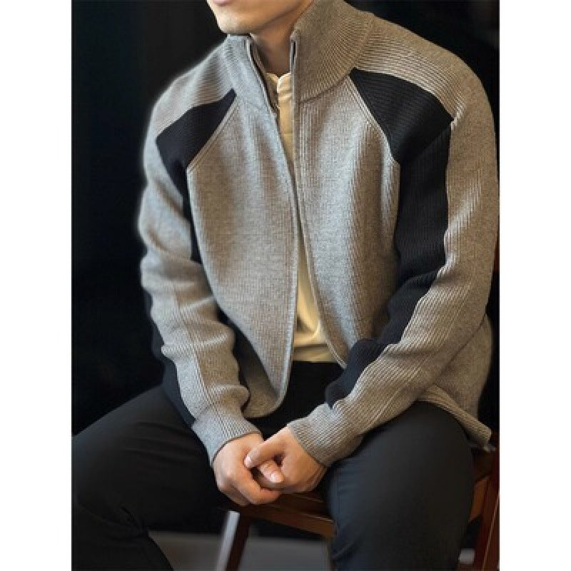 Herren Strick-Zipjacke mit Kontrastpanele, Stehkragen und markanter Rippenstruktur Chichicherry