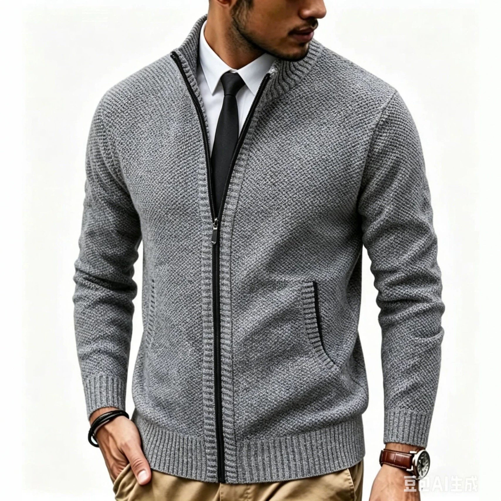 Men's structured knit cardigan with full zip and stand-up collar Chichicherry