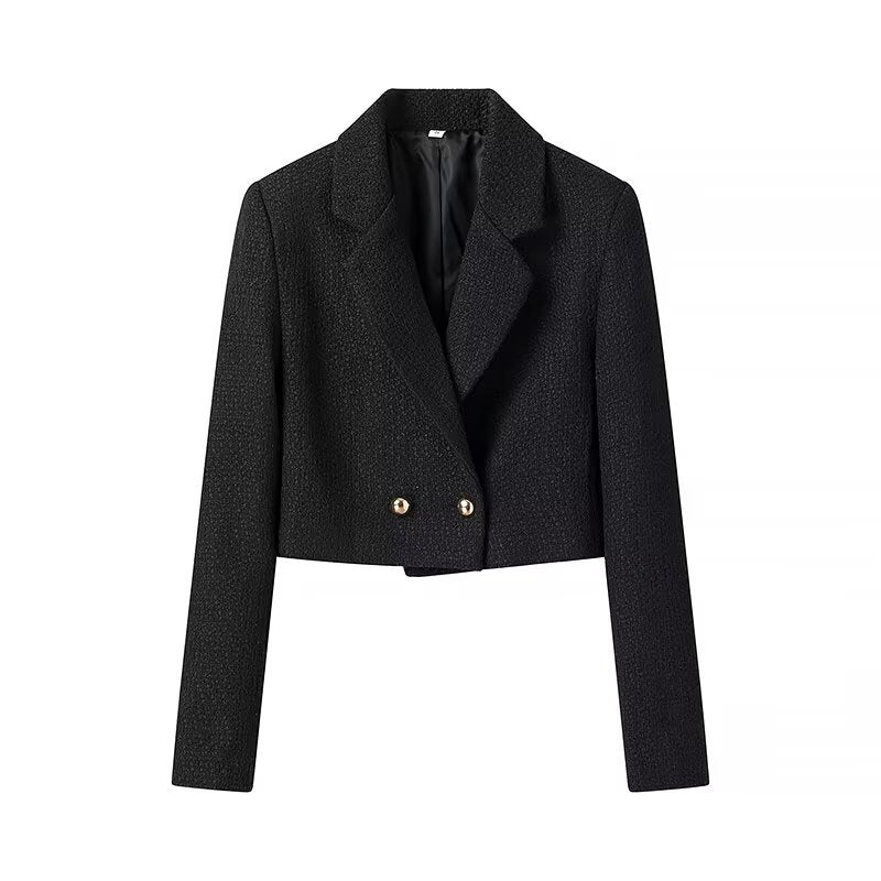 Women's Short Cut Boucle Blazer with Tailored Silhouette and Double Button Chichicherry