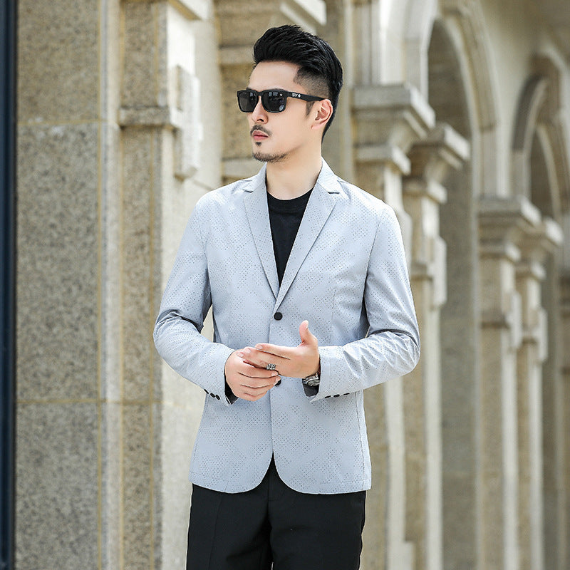 Men's Slim-Fit Blazer with Subtle Allover Dot Pattern Chichicherry