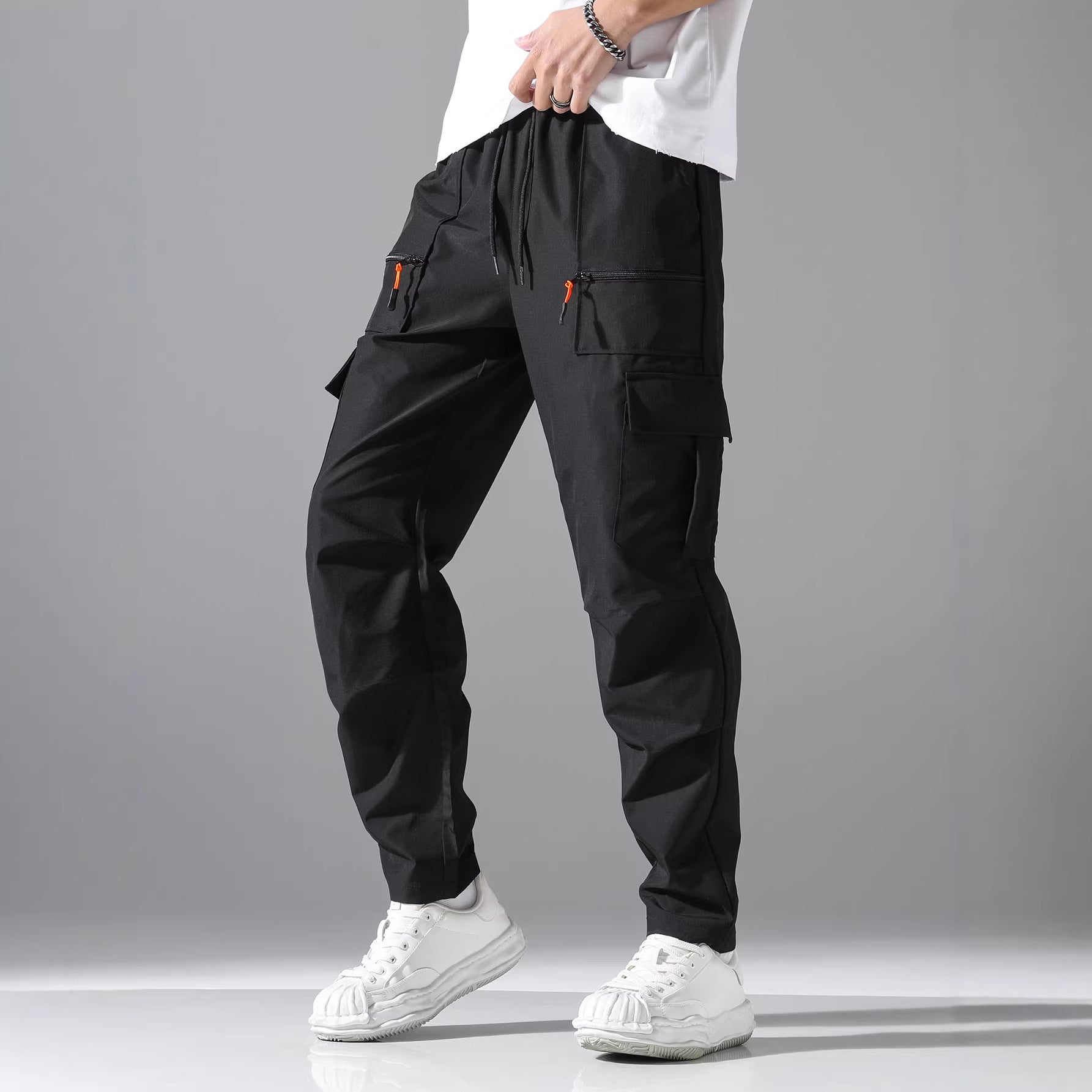 Men's utility cargo pants with zip pockets, drawstring waistband & pre-shaped knee sections Chichicherry
